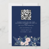 Invitation Mariage Code QR Floral Bleu Marine et Rose (Dos)