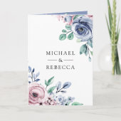 Invitation Mariage Code QR Floral Bleu Pervenche Poussiéreux (Devant)