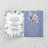 Invitation Mariage Code QR Floral Bleu Pervenche Poussiéreux (Intérieur)