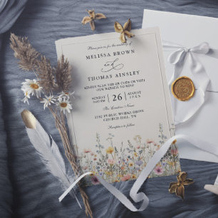 Invitation Mariage code QR floral bohème aquarelle fleurs sau