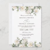 Invitation Mariage Code QR Floral Bohème Chic Roses Blanches (Devant)