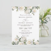 Invitation Mariage Code QR Floral Bohème Chic Roses Blanches (Debout devant)
