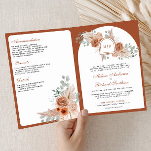 Invitation Mariage code QR Floral Boho Terracotta Pampas