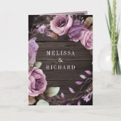 Invitation Mariage Code QR Floral Bois Rustique Violet Poussi (Devant)
