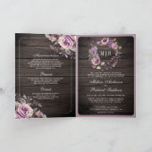 Invitation Mariage Code QR Floral Bois Rustique Violet Poussi (Intérieur)