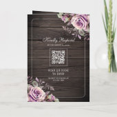 Invitation Mariage Code QR Floral Bois Rustique Violet Poussi (Dos)