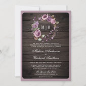 Invitation Mariage Code QR Floral Bois Rustique Violet Poussi (Devant)