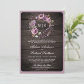 Invitation Mariage Code QR Floral Bois Rustique Violet Poussi (Debout devant)