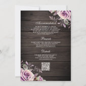 Invitation Mariage Code QR Floral Bois Rustique Violet Poussi (Dos)