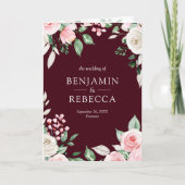 Invitation Mariage Code QR Floral Bordeaux Rose Clair (Devant)