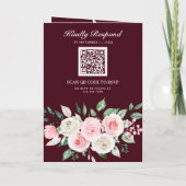 Invitation Mariage Code QR Floral Bordeaux Rose Clair (Dos)
