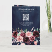 Invitation Mariage code QR floral bordeaux rose poussiéreux (Dos)