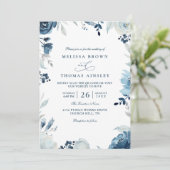 Invitation Mariage code QR floral botanique nuances de bleu  (Debout devant)