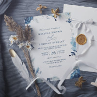 Mariage code QR floral botanique nuances de bleu