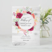 Invitation Mariage Code QR Floral Bourgogne et Rose Rustique (Debout devant)