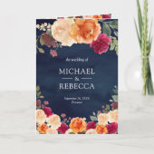 Invitation Mariage Code QR Floral Bourgogne Orange Brûlé Navy (Devant)