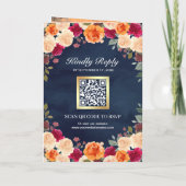 Invitation Mariage Code QR Floral Bourgogne Orange Brûlé Navy (Dos)