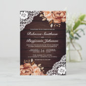 Invitation Mariage Code QR Floral Broderie Tomette Bois Rusti (Debout devant)