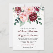 Invitation Mariage Code QR Floral Burgundy Rose Pâle Rustique (Devant)