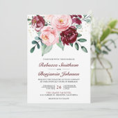 Invitation Mariage Code QR Floral Burgundy Rose Pâle Rustique (Debout devant)