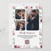 Invitation Mariage Code QR Floral Burgundy Rose Pâle Rustique (Dos)
