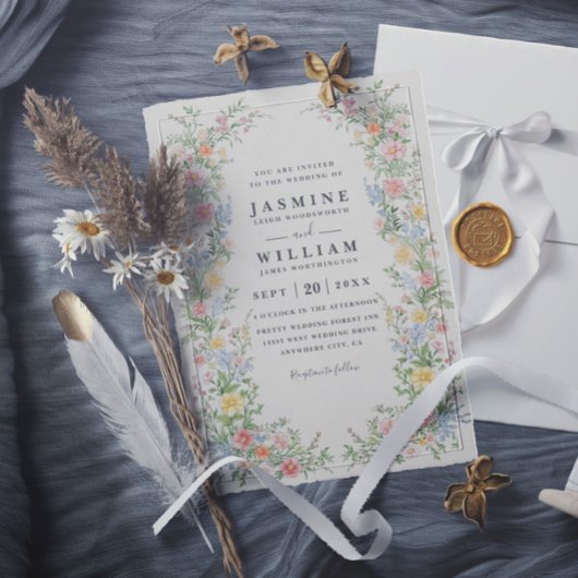Invitation Mariage Code QR Floral de Printemps Orné Pastel Do