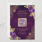 Invitation Mariage Code QR Floral Doré Violet Royal (Dos)