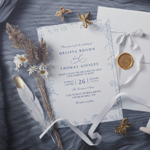 Invitation Mariage Code QR Floral Élégance Moderne Vintage