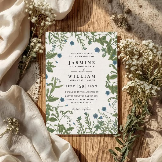 Invitation Mariage Code QR Floral Élégant Rustique Verdure