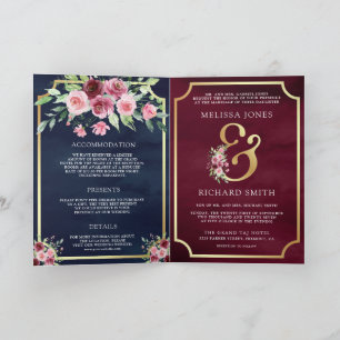 Invitation Mariage Code QR Floral Esperluette Rose Marsala Na