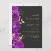 Invitation Mariage Code QR Floral Foncé Or Violet Romantique (Devant)