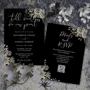 Invitation Mariage Code QR Floral Gothique Noir et Blanc