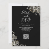Invitation Mariage Code QR Floral Gothique Noir et Blanc (Dos)