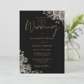Invitation Mariage Code QR Floral Gothique Noir et Or (Debout devant)