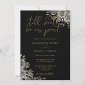 Invitation Mariage Code QR Floral Gothique Noir et Or (Devant)