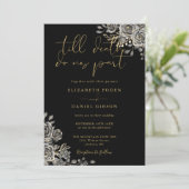 Invitation Mariage Code QR Floral Gothique Noir et Or (Debout devant)