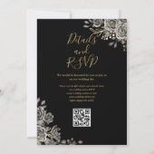 Invitation Mariage Code QR Floral Gothique Noir et Or (Dos)