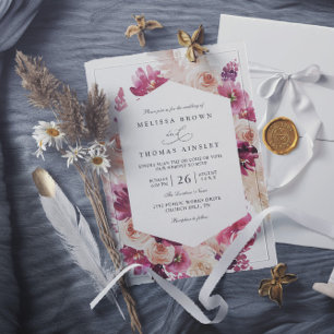 Invitation Mariage code QR floral herbe de pampa rose bohème