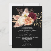 Invitation Mariage Code QR Floral Noir Bourgogne (Devant)