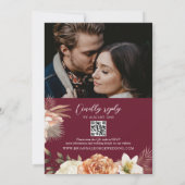 Invitation Mariage Code QR Floral Noir Bourgogne (Dos)