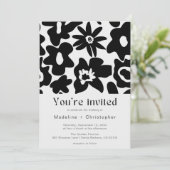 Invitation Mariage Code QR Floral Noir Moderne (Debout devant)