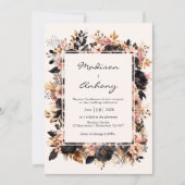 Invitation Mariage Code QR Floral Noir & Or 2 en 1 (Devant)
