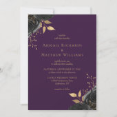 Invitation Mariage Code QR Floral Noir Or Romantique Violet (Devant)