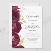 Invitation Mariage Code QR Floral Or Bourgogne (Devant)