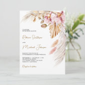 Invitation Mariage Code QR Floral Orchid Rose Pampas Bohème (Debout devant)