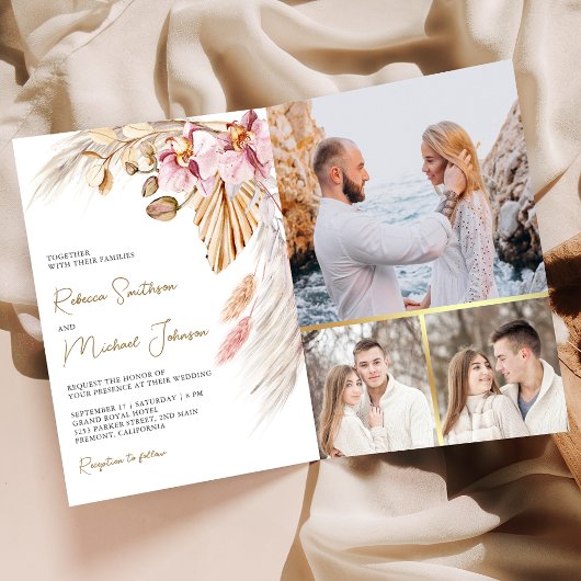Invitation Mariage Code QR Floral Orchid Rose Pampas Bohème