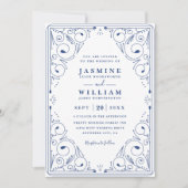 Invitation Mariage Code QR Floral Renaissance Marine Français (Devant)
