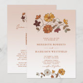 Invitation Mariage Code QR Floral Rétro Fantaisiste (Devant / Derrière)