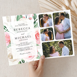 Invitation Mariage Code QR Floral Rose Pâle Ivoire Rustique