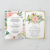Invitation Mariage Code QR Floral Rose Pâle Rustique Or (Intérieur)